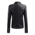 thumbnail image 4 of CEHVOM Women's Lapel Collar Button Motorcycle Jacket Leather Short Jacket Coat, 4 of 6