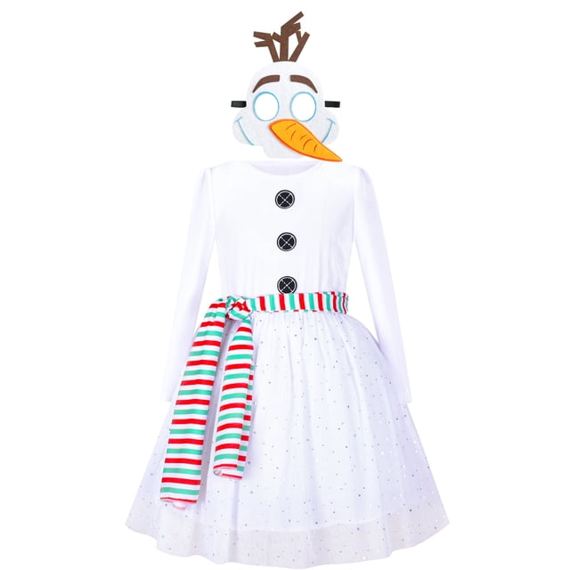 Girls Dress Costume For Snowman Christmas Halloween Cartoon Mask Scarf 4 Years