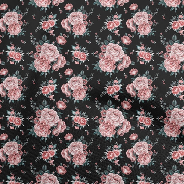 oneOone Polyester Spandex Black Fabric Florals Fabric For Sewing Printed Craft Fabric By The Yard 56 Inch Wide
