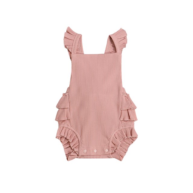 Xingqing Newborn Bébé Fille Robe Volant Summer Sans Manches Dos Côtelé Basique One Piece Romper Bodysuit Combinaison