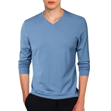 Ediodpoh Men's Slim Fit Lightweight V Neck Long Sleeve T Shirt Casual Layering Top T-Shirts for Men Light Blue M