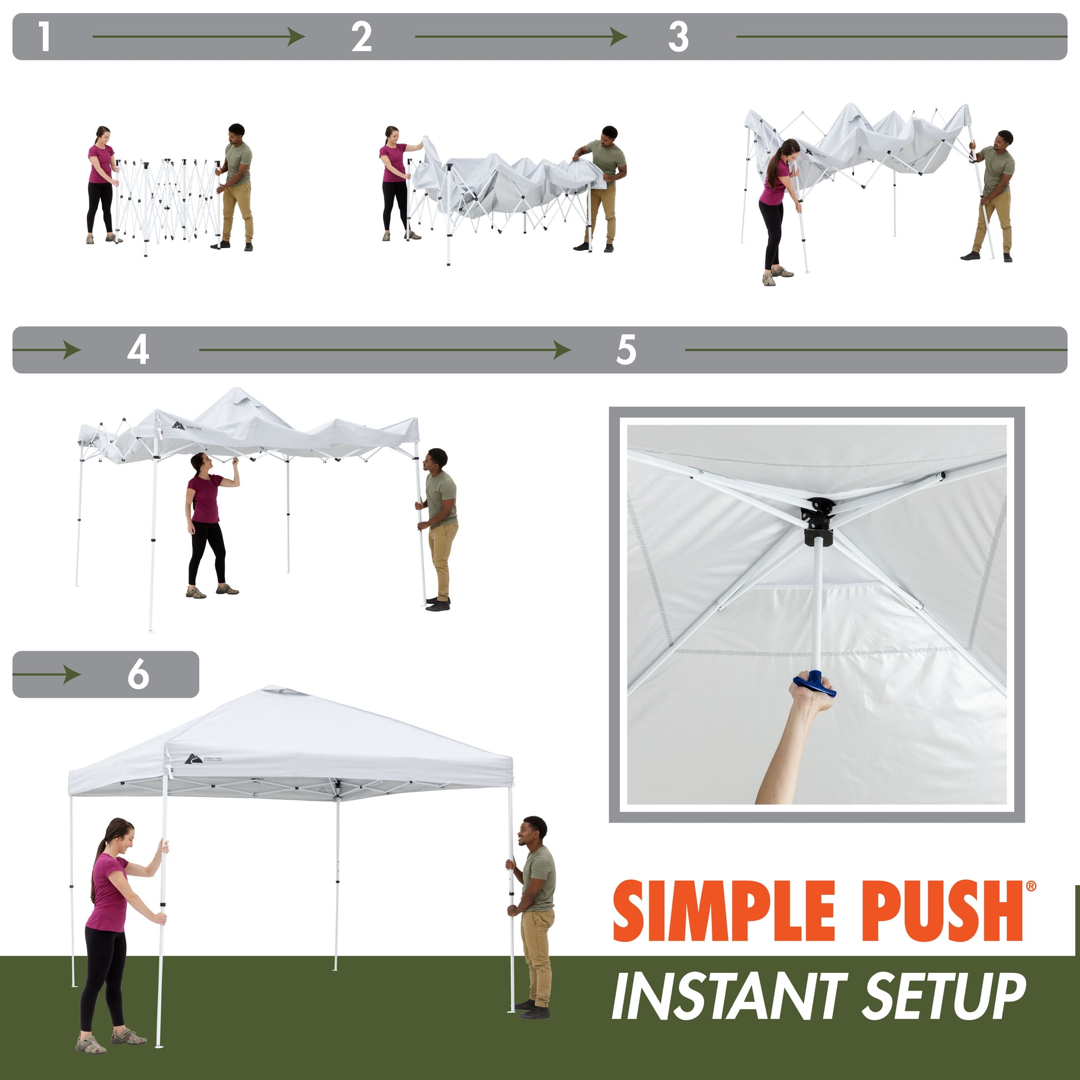 Ozark Trail 10ft x10ft Instant Pop Up Canopy Tent with Simple Push Setup – Straight Leg Pop-Up Tent for Tailgating, Camping & Events, white