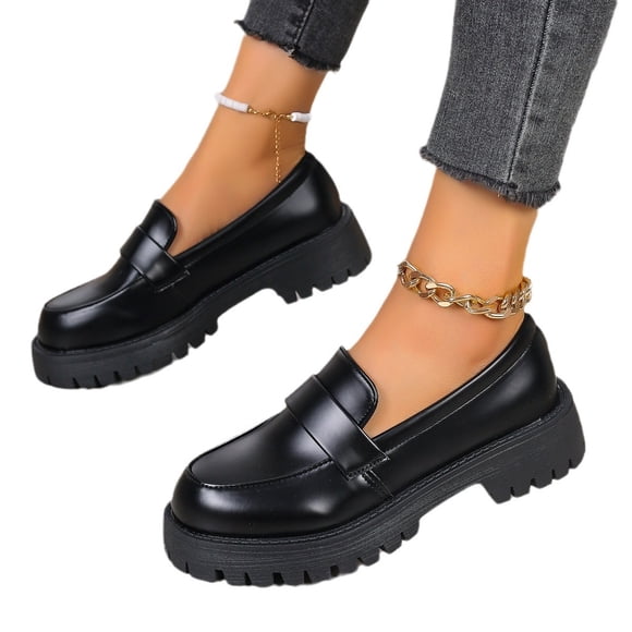 HaiMao Platform Loafers for Women Clearance - Chunky Loafers Women Shoes Penny Loafers Slip On Comfort Casual Fashion Business Work Shoes Black 7(39)