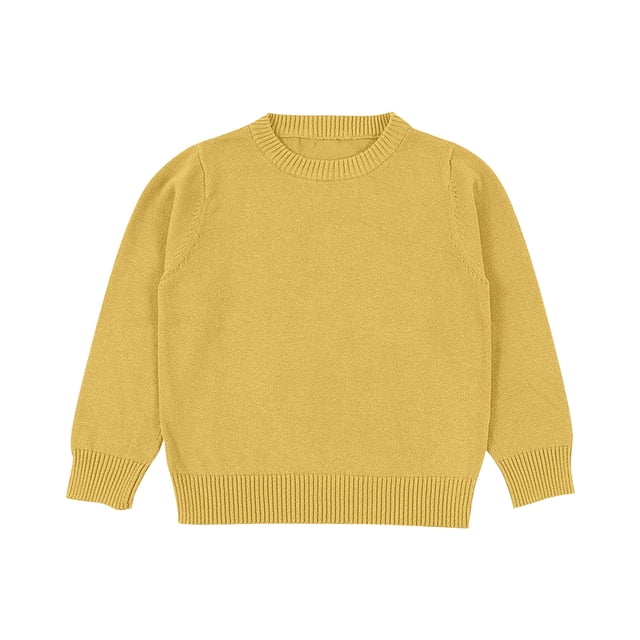 SERTG Child and Child Sweater Kids Fall Solid Color Plaid Kids Crew Neck Soft Knit Pullover Tops Winter Long Sleeve Round Neck Sweaters(Orange#1,3-4 Years)