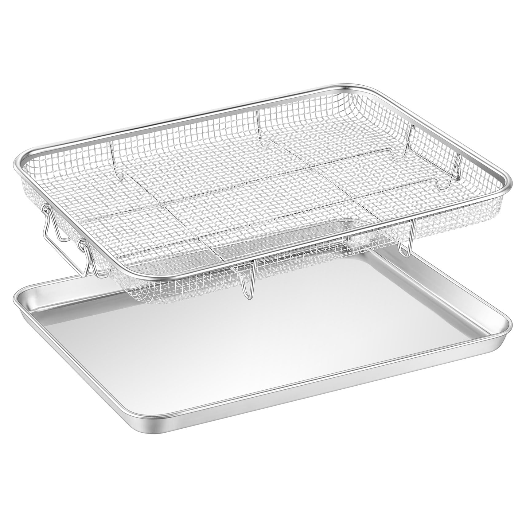 TeamFar Air Fryer Basket for Oven, 16x12 Stainless Steel Air Fryer Basket and Tray, Oven Air Fryer Rack with Baking Pan for Cooking Baking Broiling Grilling, Heavy D