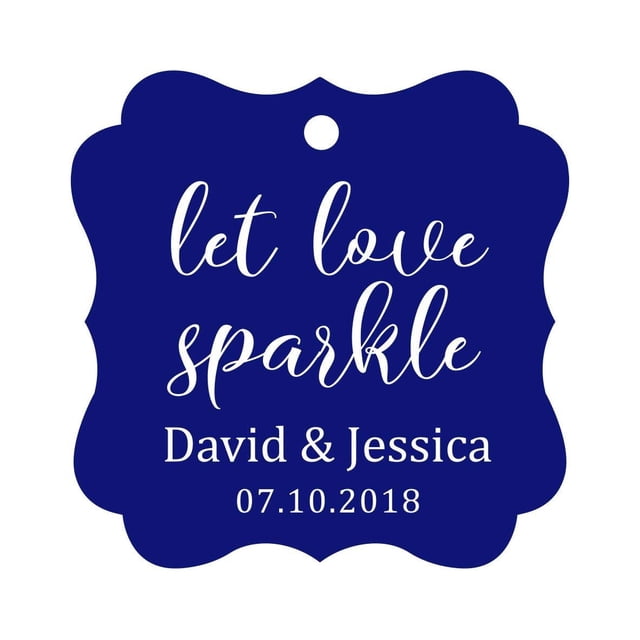 Darling Souvenir Personalized Fancy Frame Paper Tags Wedding Sparklers Let Love Sparkle Custom Hang Tags-Blue-50 Tags