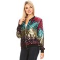 thumbnail image 3 of Fashion Womens Sequin Long Sleeve Front Zip Jacket with Ribbed Cuffs, 3 of 5