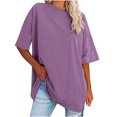thumbnail image 1 of Plebaso T-Shirts Surdimensionnés pour Femmes 2025 Manches Courtes Hauts Amples Col Rond Décontracté Uni T-Shirts Basiques pour Femmes, 1 of 5