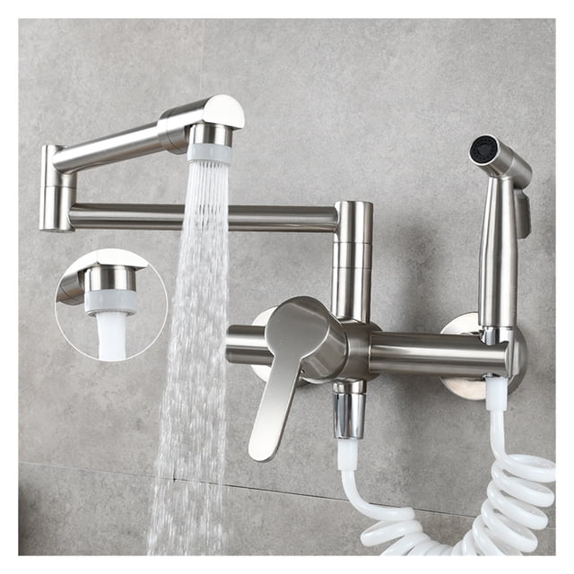 Brass Pot Filler Folding Faucet With Side Sprayer, Kitchen Sink Faucet With Swing Arm And Double Function Joint ,Easy to Install