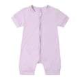 thumbnail image 1 of WEIYLL Boys Rompers Zipper Short Sleeve Sleeper Solid Color Summer Crew Neck Light Purple Baby Overalls for 3-6 Months, 1 of 2