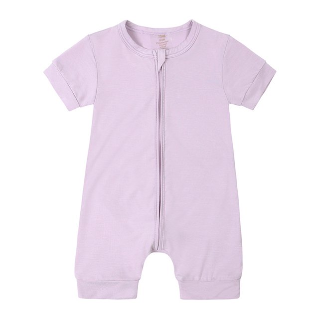 WEIYLL Boys Rompers Zipper Short Sleeve Sleeper Solid Color Summer Crew Neck Light Purple Baby Overalls for 3-6 Months