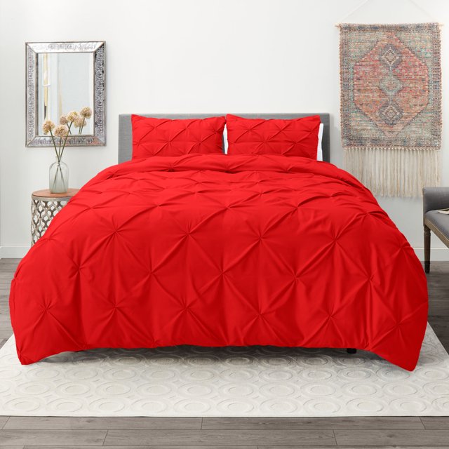 Nestl Pinch Pleated Comforter, King/Cal King Comforter Set, Cherry Red