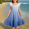thumbnail image 4 of MIASHUI Robes pour Filles à Manches Volantées Extensibles, Coupe Trapèze Évasée, Robe d'École, Bleu, 15-16 Ans, 4 of 5