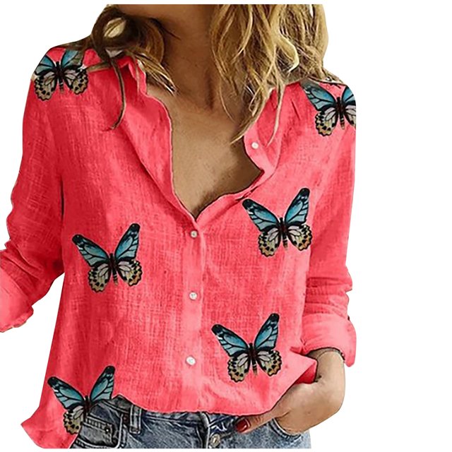 Pompotops Mode Décontractée Printemps Été Imprimé Floral Manches Longues Blouses & Chemises en Solde