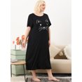 thumbnail image 2 of Agnes Orinda Nuisettes pour Femmes Grande Taille Col Rond Manches Courtes Pyjama à Imprimé Chats avec Poche 4X Noir, 2 of 6