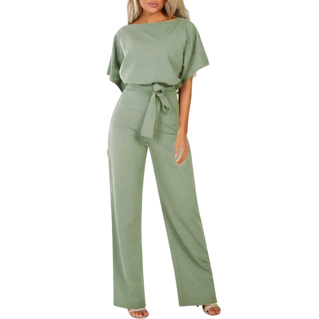 Kcodviy Women's Solid Color Lace Striped Jumpsuit Up Button Short Sleeved Body Shirts Women Jumpsuit Jumpsuits for Women Rompers for Women Casual Summer Jumpsuit