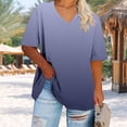 thumbnail image 4 of Ovbmpzd V-Neck Ladies Tops Short Sleeve Navy Plus Size Gradient Color Comfy Blouses Womens Vest Tops XXL, 4 of 6