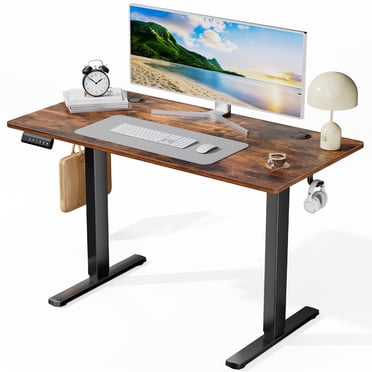 EDX Electric Adjustable Height Sit Standing Desk, 48 x 24 inch Splice Board for Home Office, Brown