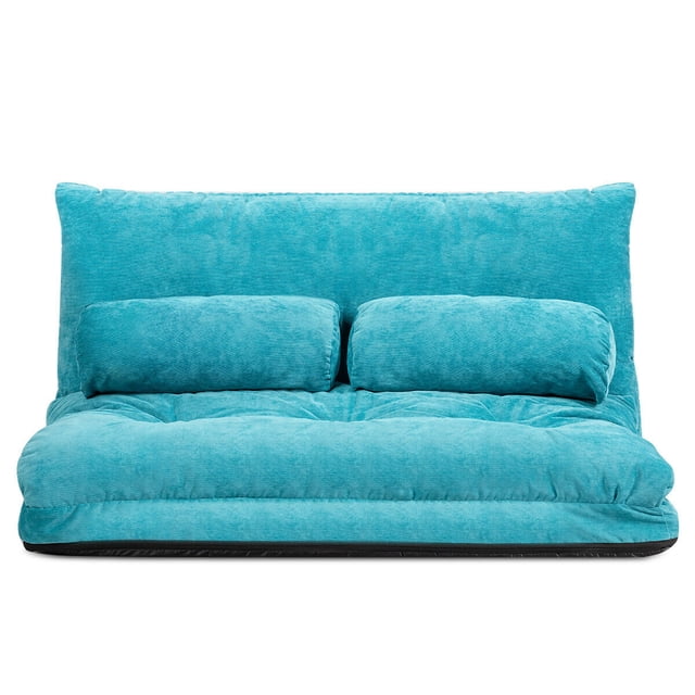Gymax Floor Sofa Bed 6-Position Adjustable Sleeper Lounge Couch with 2 Pillows Blue