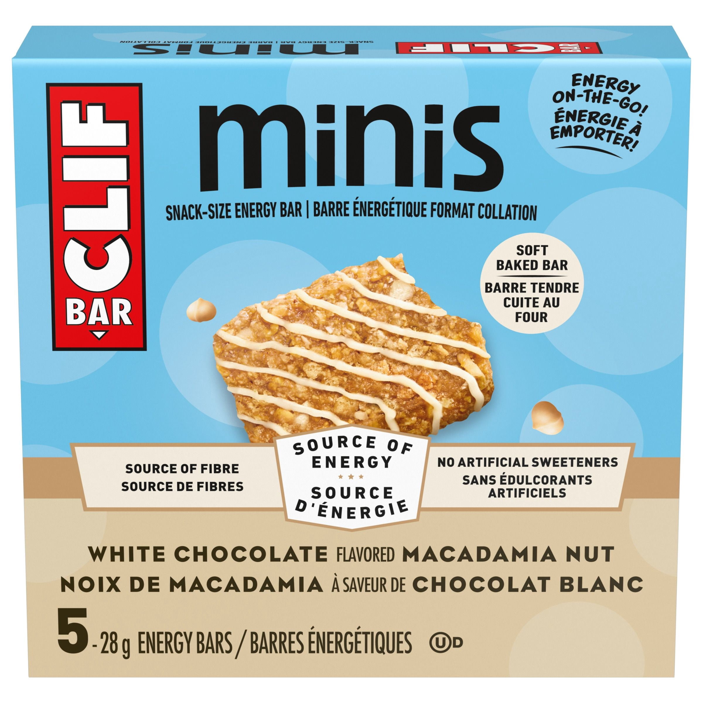 CLIF BAR Minis, Snack-Size Energy Bars, White Chocolate Macadamia Nut, Source of Fibre, No Artificial Sweeteners, Contains 70% Organic Ingredients