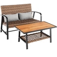 thumbnail image 1 of Gymax Ensemble de 2 Causeuse en Rotin Ensemble de Table Basse avec Coussin de Dossier Rembourré pour Terrasse, 1 of 6