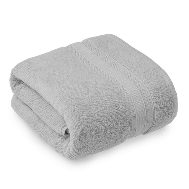 hometrends Drap de Bain Uni 100 % Coton Gris Pâle, Plié pour Montrer de la Douceur, Tissu Éponge de Coton Texturé avec Deux Bandes Tissées Parallèles, Serviette 550 G/m2 Hautement Absorbante Idéale pour une Salle de Bain de Type Spa et Souvent Utilisée comme Serviette Légère de Plage Ou de Piscine