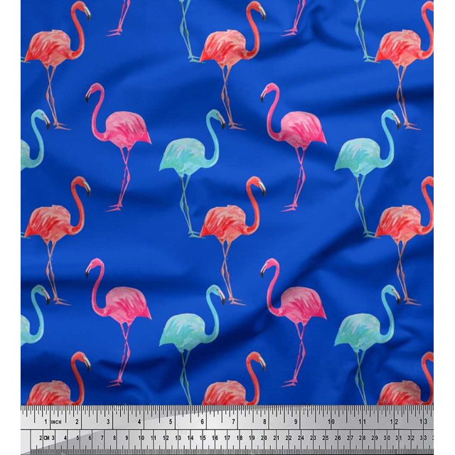 Soimoi Silk Fabric Flamingo Bird Fabric Prints by Yard 42 Inch Wide