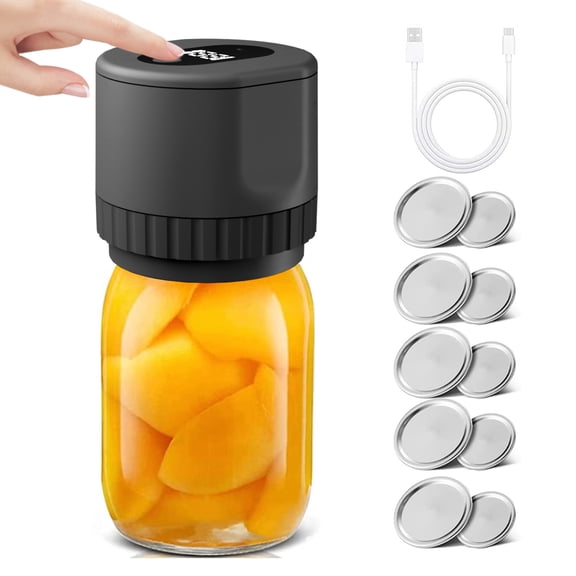 Electric Mason Jar Vacuum Sealer Set, Cordless Automatic Jar Sealer Set for Food Storage and Fermentation, with Wide Mouth and Regular Mouth Mason Jar Lids