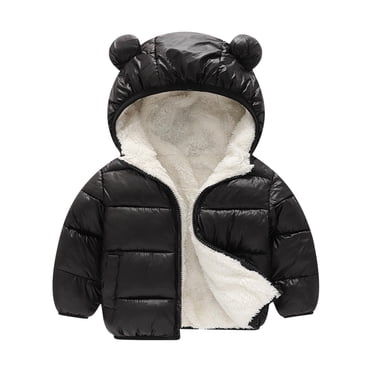RXIRUCGD Toddler Kids Boys Girls Cute Solid Color Plush Cute Winter Thick Casual Keep Warm Hooded Coat Jacket( Black, Size:18 Months )