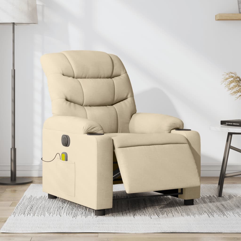 vidaXL Fauteuil Inclinable de Massage Électrique en Tissu Crème