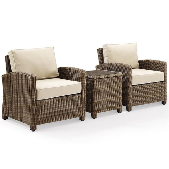 Afuera Living Ensemble Moderne de Conversation pour Patio en Osier de 3 Pcs, Brun et Sable