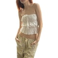 thumbnail image 1 of Gupgi Women Ruched Tube Tops Summer Fashion Sleeveless Off Shoulder Solid Color Tie Up Vest, 1 of 1