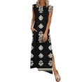 thumbnail image 1 of Mceream Robes d'Été pour Femmes Grande Taille2026 Col Rond Ample Fendue Sans Manches Robes Soleil Décontractées Longues Fluides Infroissables Plage Voyage Vacances Vêtements Multicolore P, 1 of 6