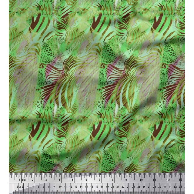 Soimoi Green Rayon Crepe Fabric Leopard & Wild Animal Skin Print Sewing Fabric BTY 46 Inch Wide