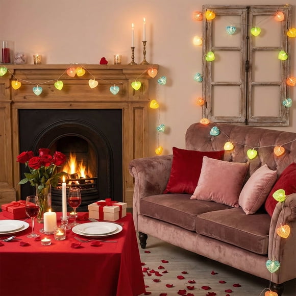 yulier 9.84 FT Heart String Lights, Valentine's Day Decorations Colorful Heart LED String Lights, Battery Operated Heart Fairy Lights for Bedroom Home Wedding Indoor Outdoor Decor