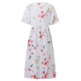 thumbnail image 4 of Midi Robes pour les Femmes Été Décontracté en Vrac Boho Imprimé Floral Col Rond Manches Courtes Genou Longueur Robe Froncée avec Poches, 4 of 5