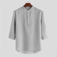 thumbnail image 4 of Birdeem Chemise Décontractée à Manches Mi-Longues en Lin Col Montant pour Hommes, 4 of 4