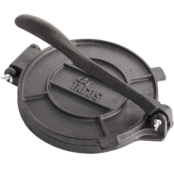 Chef Tacos Authentic Cast Iron Tortilla Press, 8-Inch, Pre-seasoned Corn or Flour Tortilla Maker, Pataconera, Roti Dough