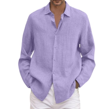 Ketyyh-chn99 Work Shirts for Men Fall Clothes Male Summer Solid Casual Plus Size Loose Shirt Mens Turn Down Long Sleeve Shirt Purple,5XL