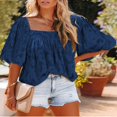 thumbnail image 3 of Womens Bell Sleeve Blouse Crewneck Lace Tops Floral Textured Babydoll Shirts, 3 of 4