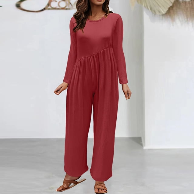 LSLJS Combinaison une Pièce d'Automne pour Femme à Manches Longues, Taille, Pantalon à Jambe Grand, Barboteuse Chic Ample Décontractée