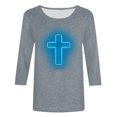 thumbnail image 4 of RKSTN Hauts pour Femmes Mode Décontractée Imprimé Crucifix Col Rond Manches 3/4 T-Shirt Couleur Unie Ajusté Blouse Printemps Été, 4 of 4