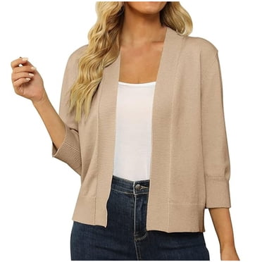 Drppepioner Cardigan for Women DressyWomen's Casual Blouse Soft Loose Cardigan Knitted Sweater Solid Color Cropped Tops Khaki