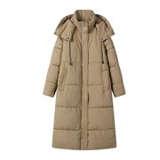 EGNMCR Womens Long Puffer Coat, Long Sleeve Padded Winter Down Coats, Hooded Parka Jacket Women's Fashion Long Sleeve Solid Hooded Pocket Long Cotton Coat Women Coat