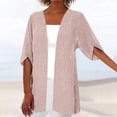 thumbnail image 2 of Penkiiy Cardigans pour Femmes Décontracté Court Manches 3/4 Cardigan en Lin Léger Ouvert Mince Automne Tendance Manteau m Rose, 2 of 6