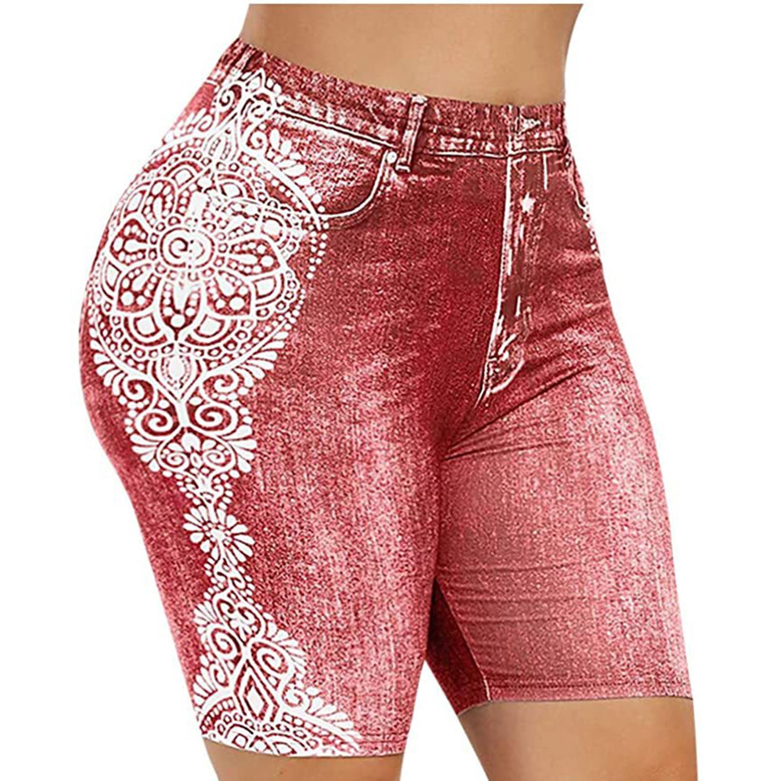 Jsaierl Womens Fake Jean Shorts Plus Size Summer Distressed Denim Shorts Pants Ripped Pull On Bermuda Jean Shorts 2024