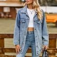 thumbnail image 4 of LOVZFMLL Vestes pour Femmes Mode Couleur Col à Revers Style Amincissant Manche Veste en Denim, 4 of 9