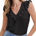 thumbnail image 4 of Ashirexll Tank Tops for Women Fashion Sleeveless Solid Color V-Neck Ruffled Casual Comfortable Blouses, 4 of 5