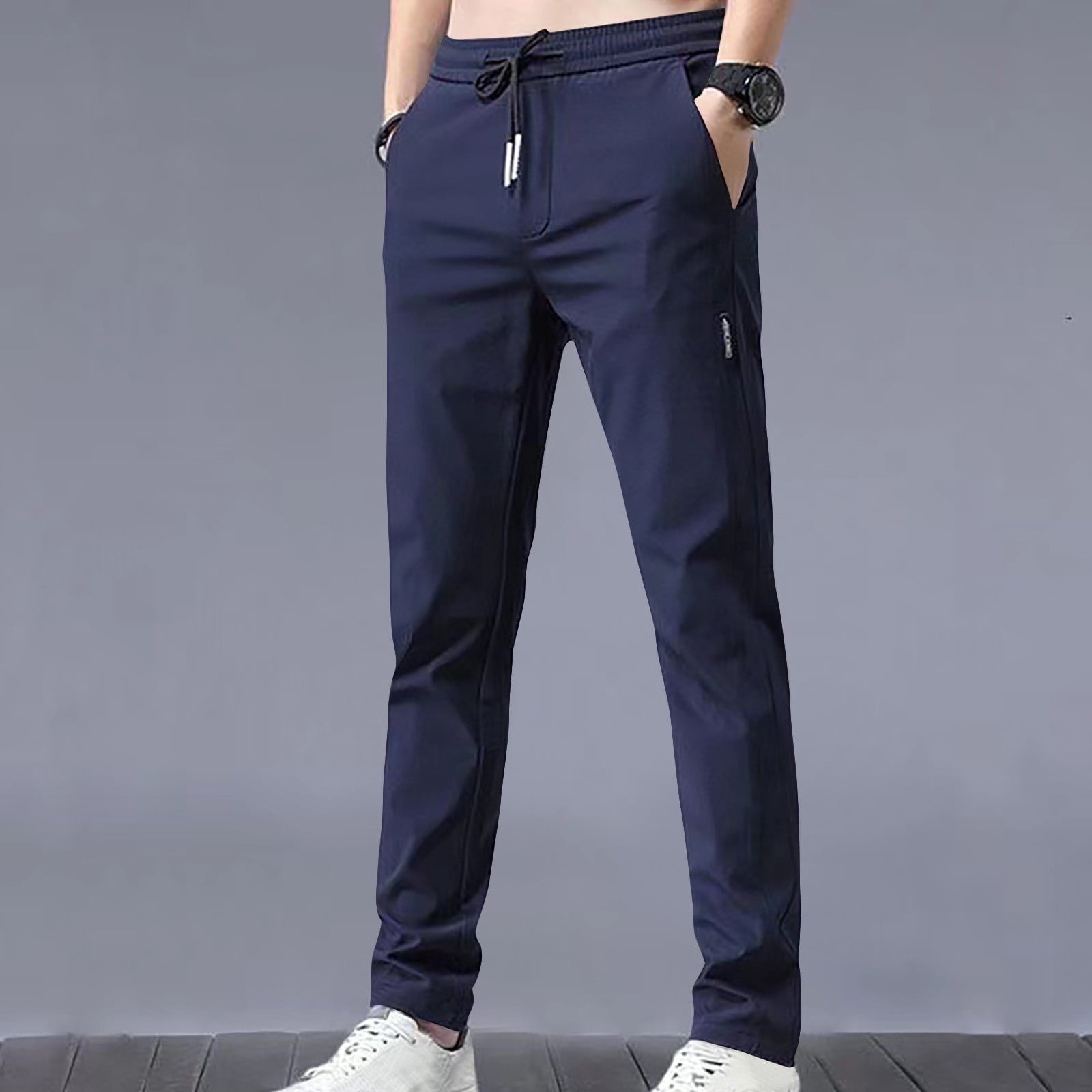 DPTALR Men's Summer Slim Casual Solid Classic Trousers Long Pants