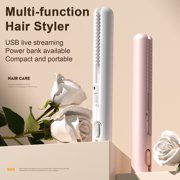 USB Mini Curling Iron 2-In-1 Dual Purpose Curling Wand Flat Iron Hair Straightener Curler Fast Heating Portable Travel Women Short Long Hair Styling Tools